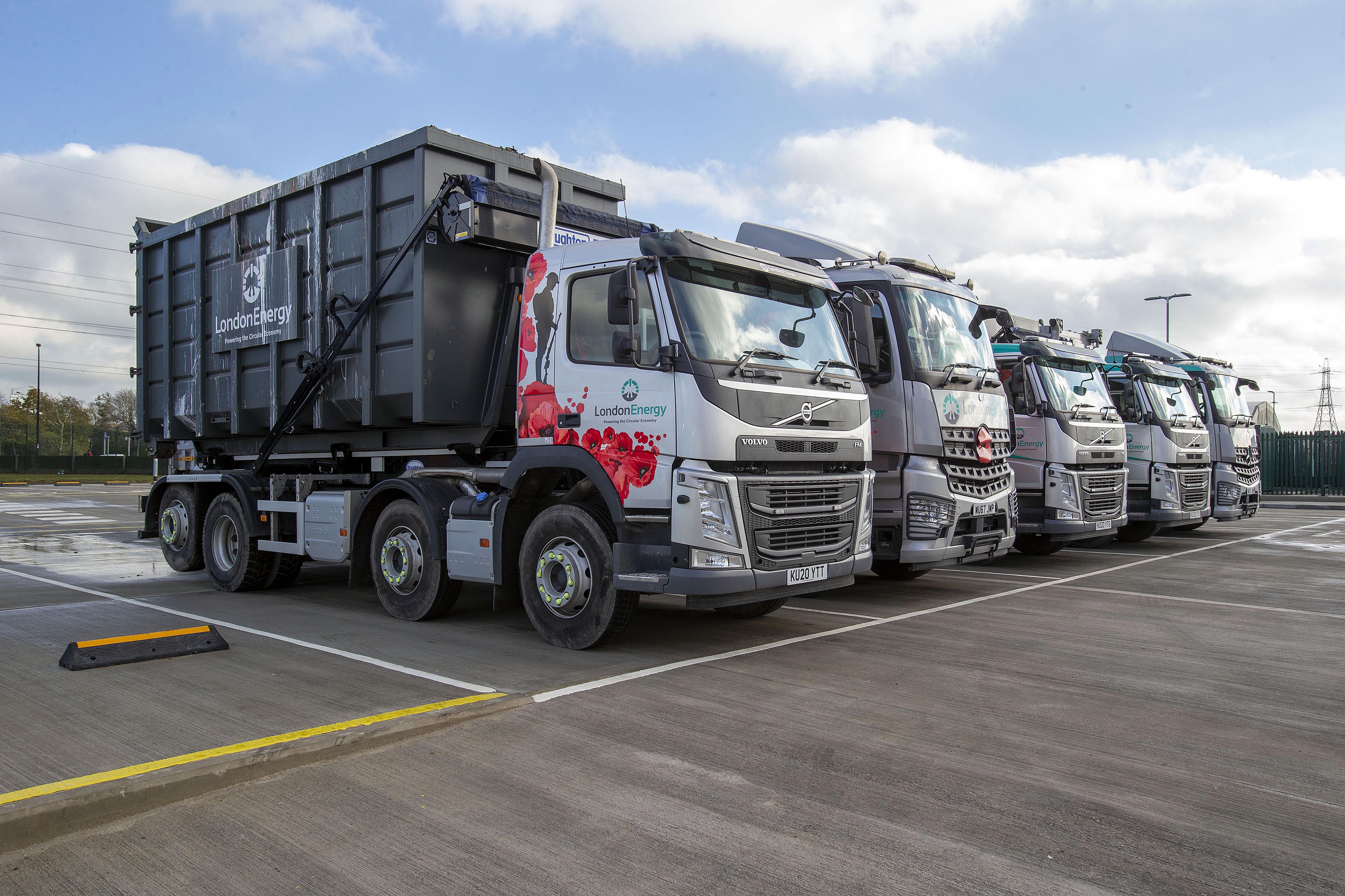 A selection of LondonEnergy’s fleet of low-emission vehicles at the new Transport Yard on Hawley Road