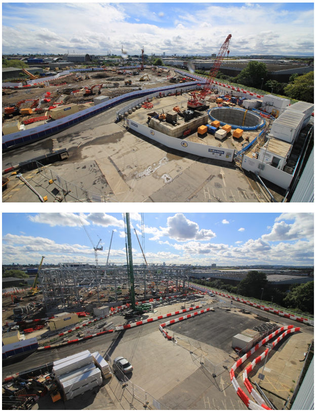 Top image shows Manhole A in May 2021 as excavation works were underway using the tunnel boring machines and the bottom image shows Manhole A in September 2021 as woks complete