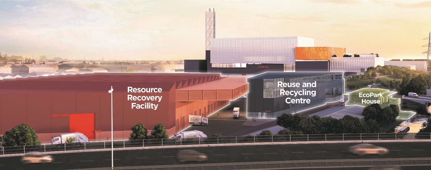 Indicative layout of EcoPark South including the Resource Recovery Facility,  Reuse and Recycling Centre and EcoPark House